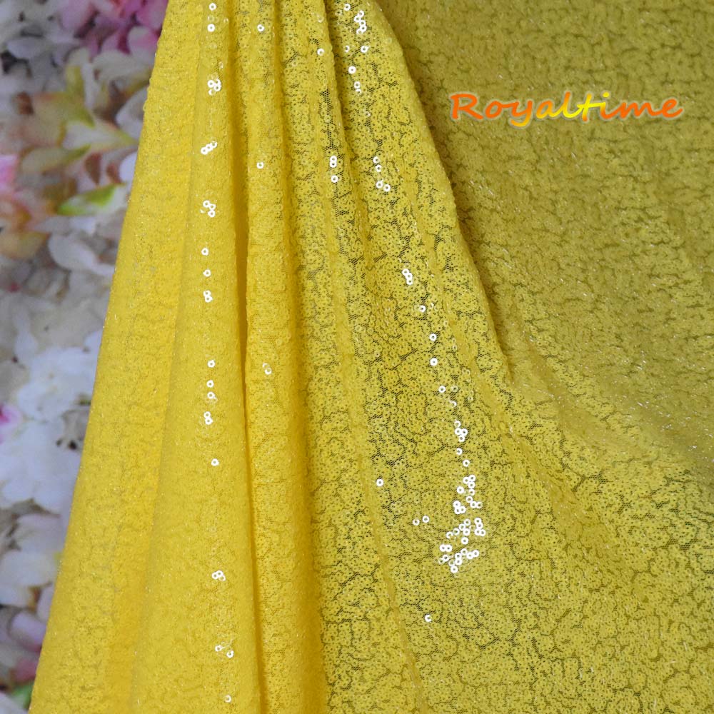 Royaltime Shimmer Neon Yellow Sequin Fabric By The Yard Two Way Stretch Embroidered Mesh African Lace Fabric for Dress Sewing