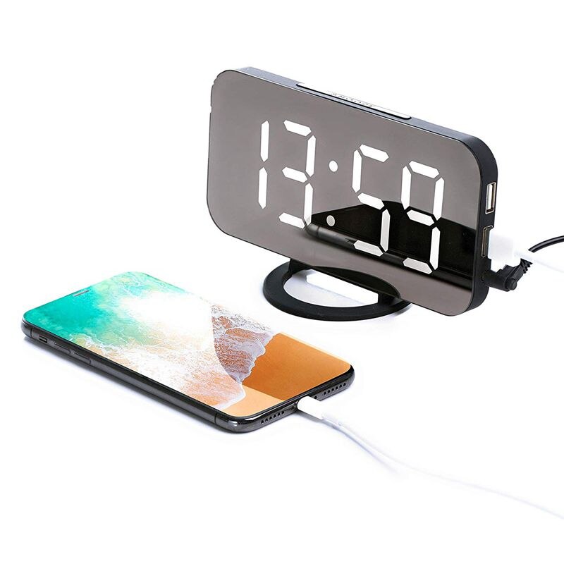 Digitale wekker - stijlvolle led-klok met usb-poort, groot display, aanpassing van de helderheid van het display, functie van s