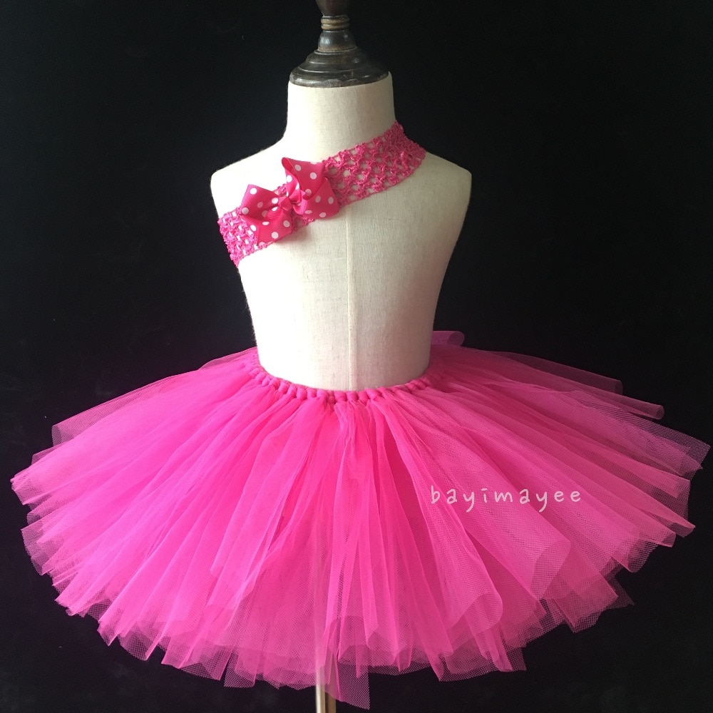 Roze Meisjes Rokken Baby Handgemaakte Pluizige Tule Tutu Rokken Ballet Pettiskirt met Stippen Haar boog Kids Party Rok kleding
