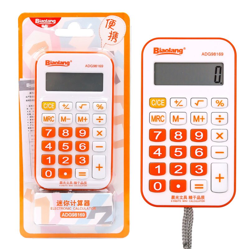 M&G Dual Power Mini Pocket Calculator Multifunction Cute Pink Solar Small Calculator Calculater School Student 8 digits Andstal: Orange with Rope