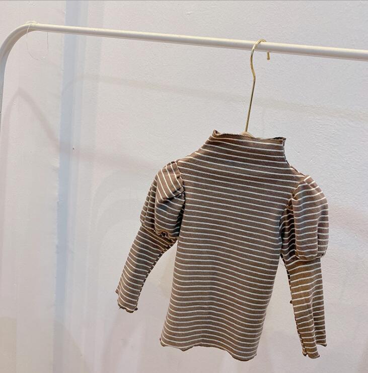 2020 nuove Ragazze A Strisce MAGLIETTA Del Manicotto di Soffio della camicia di Autunno del Cotone di Modo Delle Ragazze del manicotto Pieno Top 2-7 anni QV111
