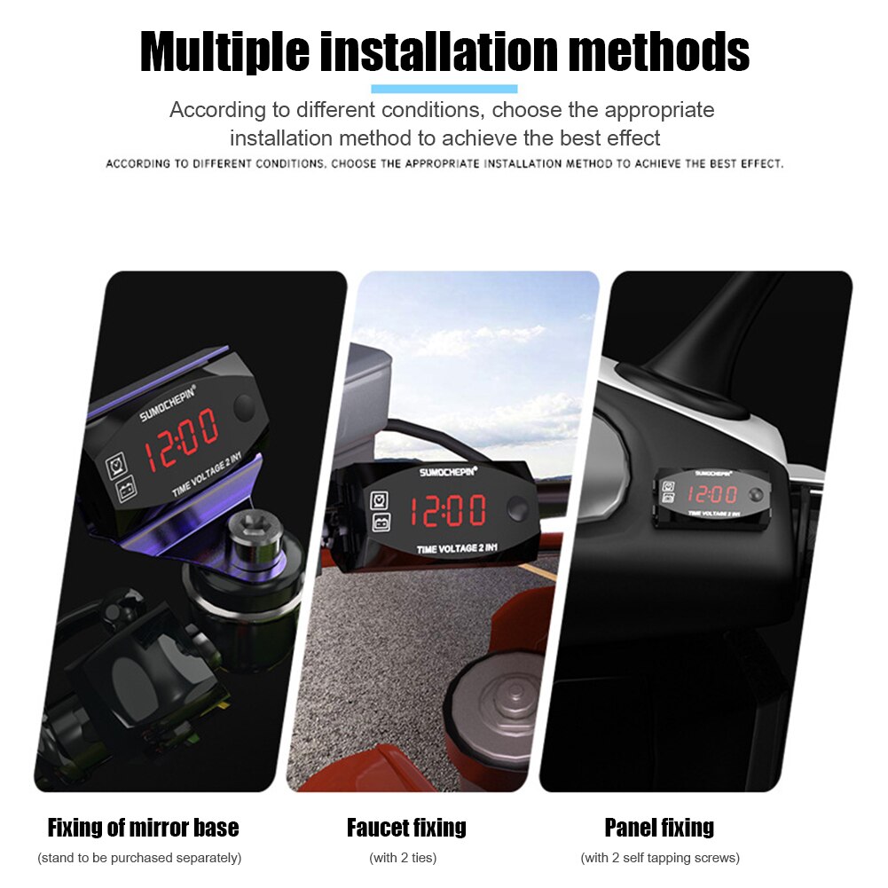Termómetro Digital multifunción para motocicleta, voltímetro, pantalla LED, impermeable IP67, para coche y barco, DC 6V-30V, 2 en 1