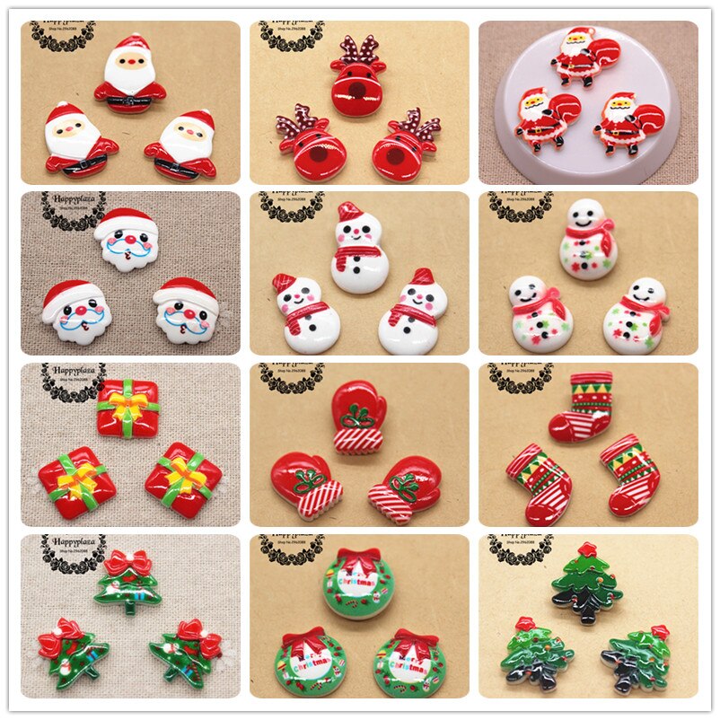 20pcs Resin Christmas Reindeer/Santa Claus/Tree/Bell/Snowman/Wreath/Sock/Glove Miniature Art Supply Decoration Charm Craft,