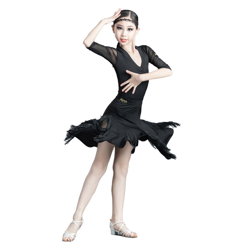 Children Latin Dance Dress Girls Competition Performance Costumes Girls Dress Tassel Skirt Latin Ballroom Dance