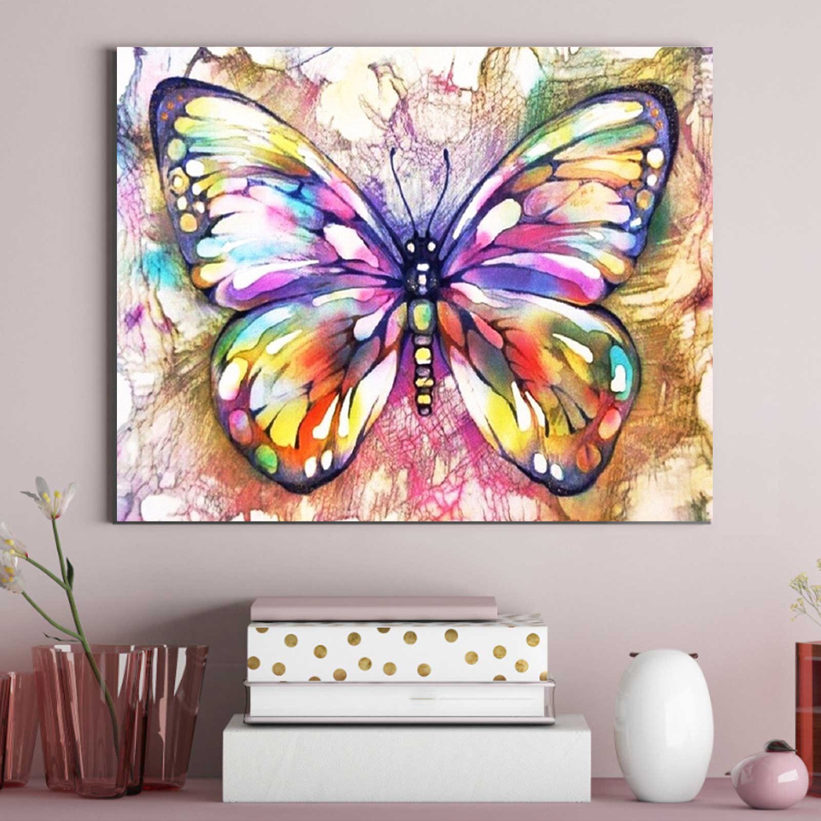 Pintura por números de mariposas y flores, láminas de manualidades con pintura por números, Kit de , dibujo sobre lienzo, arte de pared para colorear, decoración del hogar
