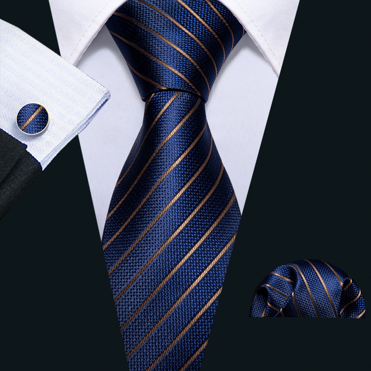 navy shirt gold tie