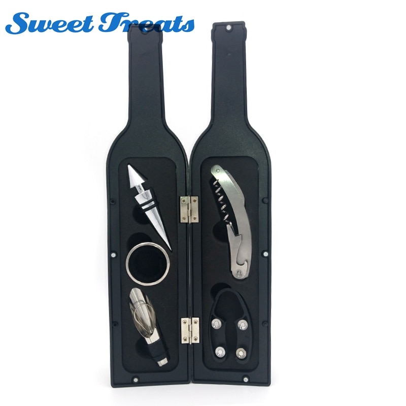 Sweettreats 5Pcs Wijnfles Corkscrew & Accessoire Set Wijn Tool Set Fles-Vormige Houder Perfect Hostess Fles opener