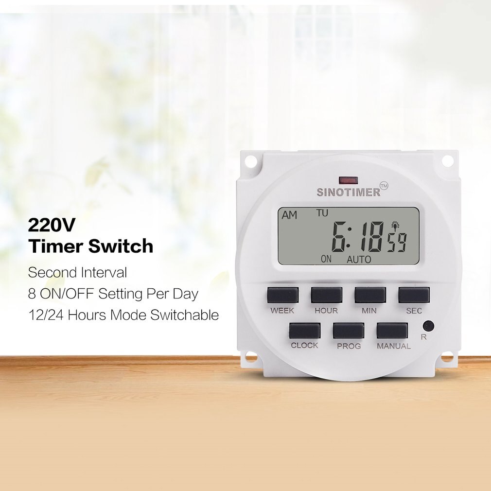 SINOTIMER 220V Weekly 7 Days Programmable Digital Time Switch Relay Timer Control for Electric Appliance 8 ON/OFF Setting