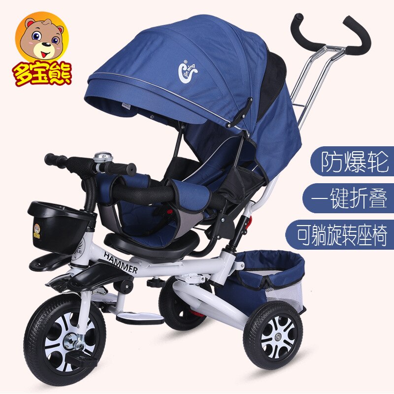 Multifunktions Baby Kinderwagen Faltbare freundlicher Dreirad freundlicher Fahrrad Liege Sitz Raum Rad Drei Räder Kleinkind Kinderwagen: Blau Weiß