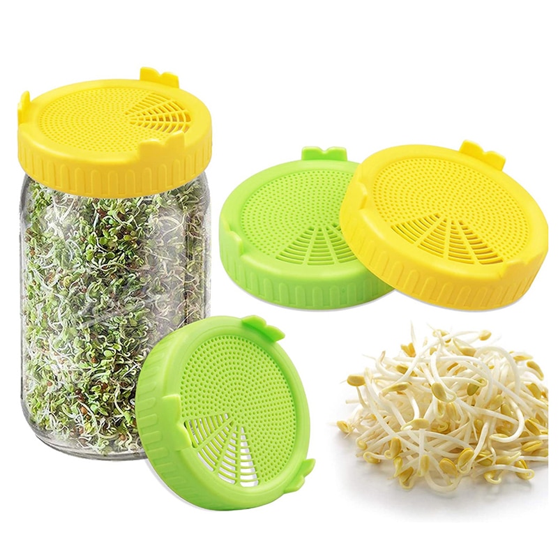 86mm Wide Mouth Plastic Mason Jar Sprouting Lid Food Grade Mesh Sprout Cover Seed Crop Germination Vegetable Silicone Sealing