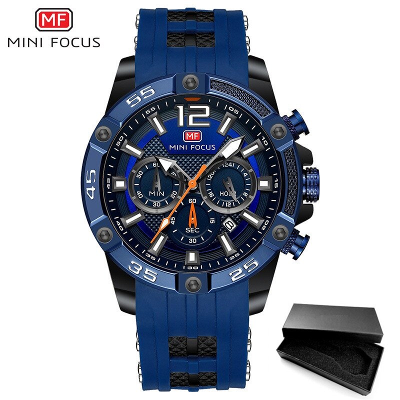 Reloj deportivo MINI FOCUS a la resistente al agua para Hombre, relojes de lujo de , Reloj Masculino de cuarzo, correa de silicona para Hombre: BUBK