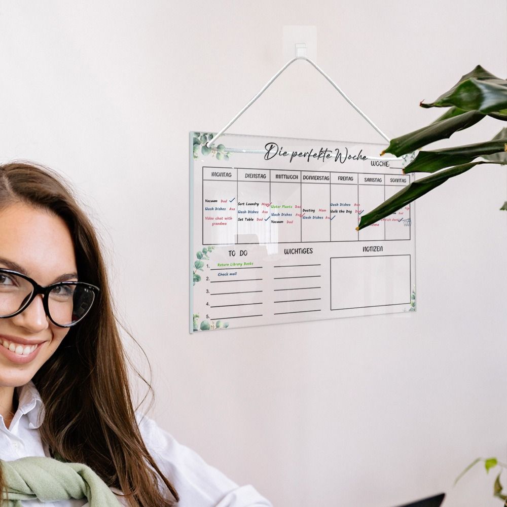 mit 6 Stiften, Acryl-Notiztafel, transparent, wiederverwendbar, Kühlschrank, Kalender, rahmenlos, zum Aufhängen, Notiztafel-Set, Kühlschrank