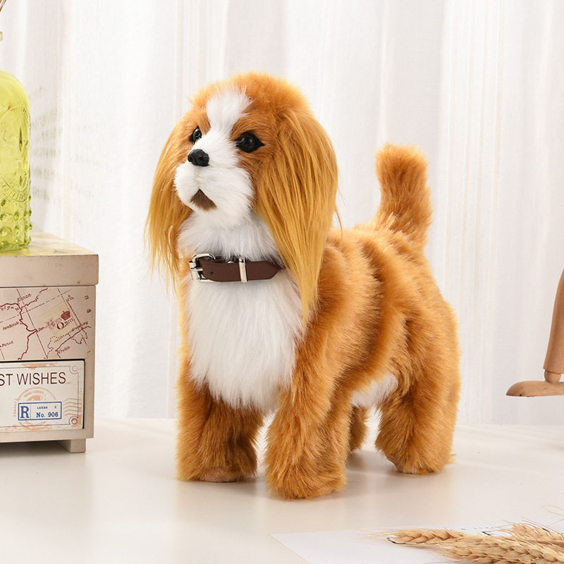 Juguetes electrónicos de peluche para perros, Robot interactivo, Control de sonido para cachorros, Teddy Walk, Bark, música, perro pastor, Control táctil, Animal robótico para mascotas: Caqui oscuro