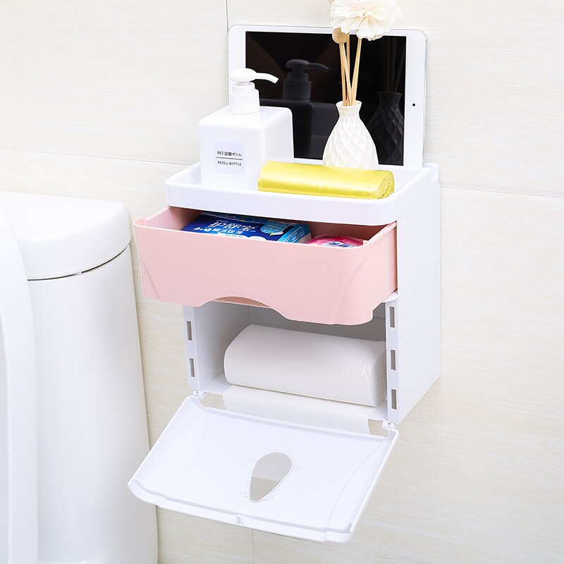 Double-layer paper towel holder, toilet paper tray, waterproof toilet paper rack, hand tray, punch-free