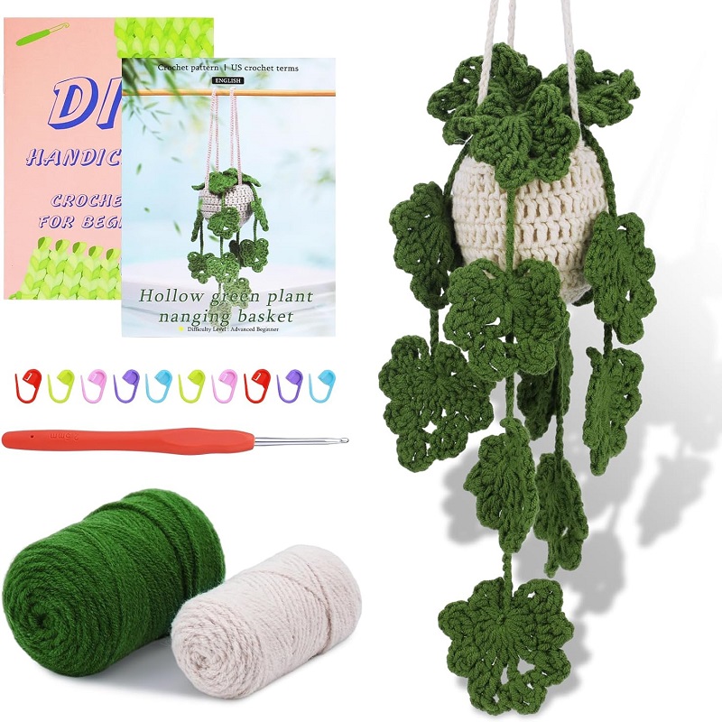 Buddur pendurado vasos de plantas crochê tricô kit com fio de algodão instruções para iniciante diy material não-acabado: Cinza claro