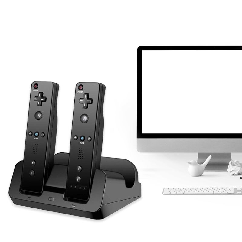 Estación de carga con soporte para Wii, mando a distancia con baterías y cable de carga USB