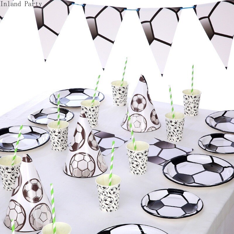 Fotboll tema födelsedag fest servis set servett koppar bordsduk flagga sugrör baby shower barn favor pojkar fest dekoration