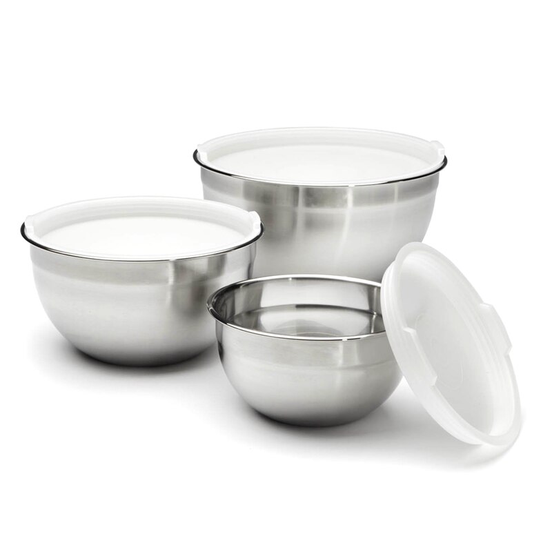 Conjunto de Boles para ensalada de acero inoxidable 3 uds., Bol para mezclar ensaladas con tapa, mezclador de tartas DIY, cocina, utensilios para hornear y almacenar alimentos: 18-20-22cm Set