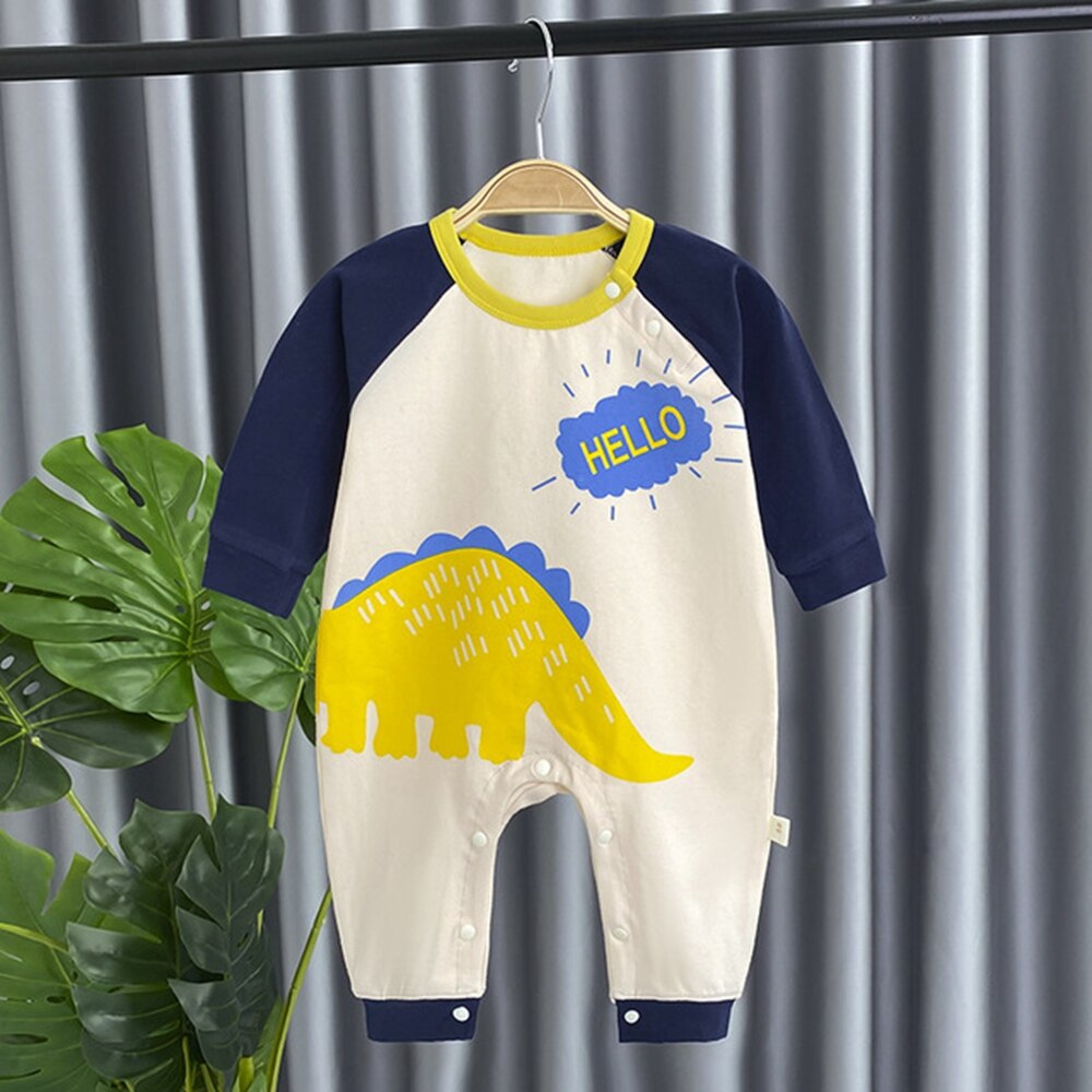 Baby Romper Herfst Leeftijd 0-15M Cartoon Dinosaur Lion Print Jumpsuit Voor Pasgeboren Baby Kleding Baby jongen Meisjes Kleding: blue dinosaur / L