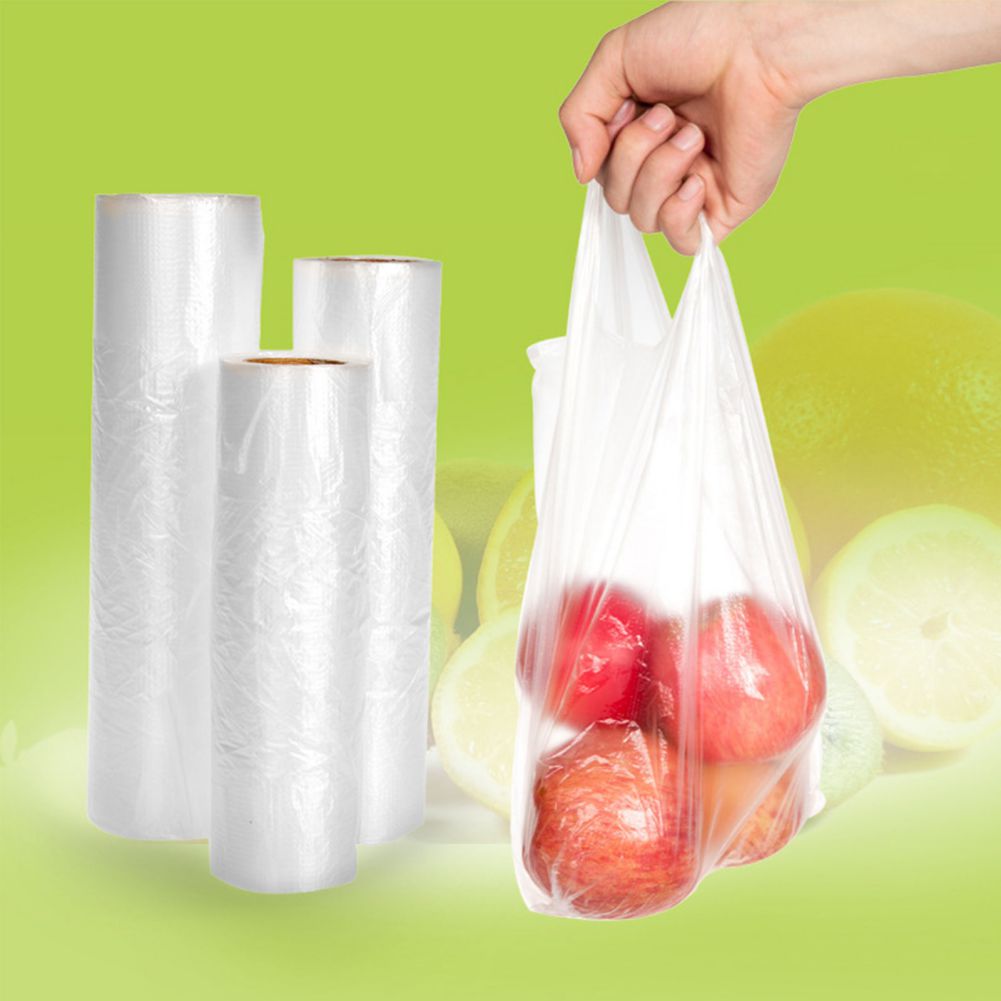 100 Bags/Roll Plastic Food Storage Bags with Portable Handle for Vegetable Fruits Bread Food Storage Three Sizes Optional