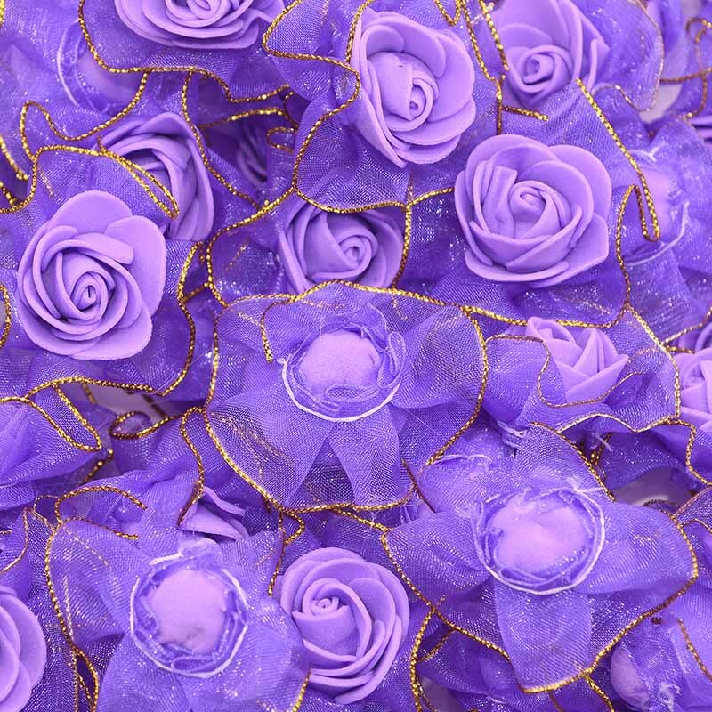 20 stk 4cm rosehoder kunstige skumblomster med glitter tyll til bryllup tutu dekorasjon utklippsbok diy blomsterkrans bukett: Lilla