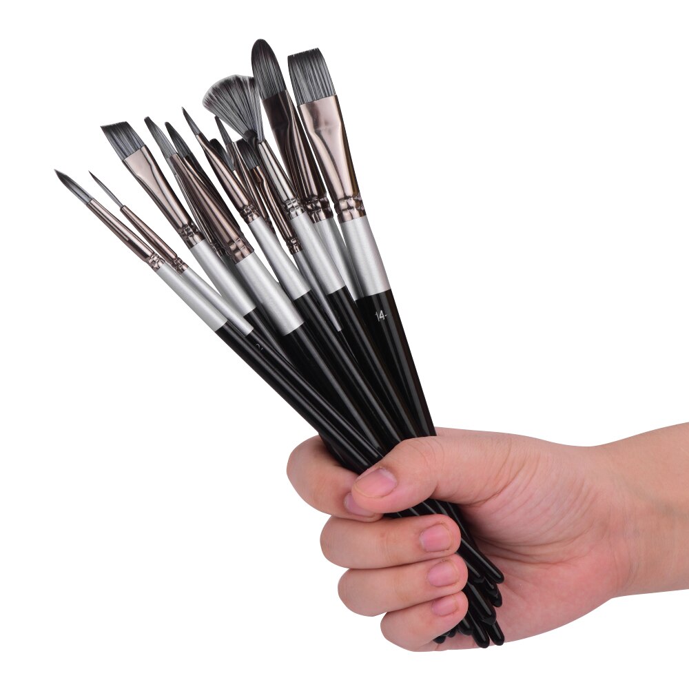 15pcs/set Artist Paint Brushes Set with Drawing Paintbrush Nylon Hair Wooden Handle Scraper Sponge Ball Carrying Case