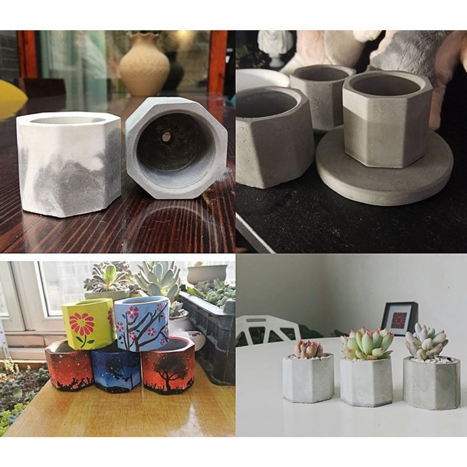 3-Slot Silicone Molds Succulent Plant Flower Pot Moulds for Making Candy Clay Candle Holder DIY Concrete Ceramic Crafts