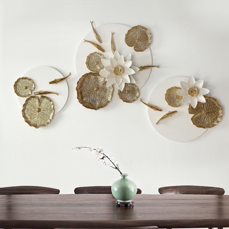 Kreative 3D Stereo Fisch Lotus Blatt Zauberstab Hängen Ornament Dekoration Hause Sofa Hintergrund Harz Blume Handwerk Hotel Wandbild
