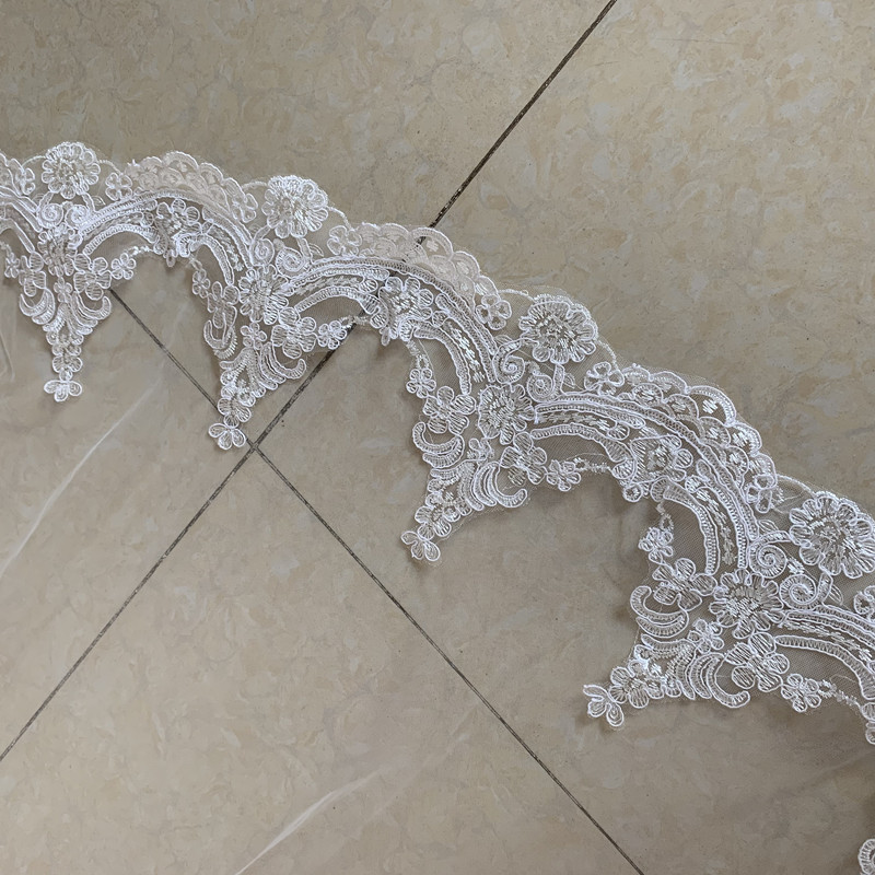 Véu de noiva branco/marfim, véu de casamento longo de 3m com borda de renda única camada catedral, acessórios para vestido de casamento fotos reais