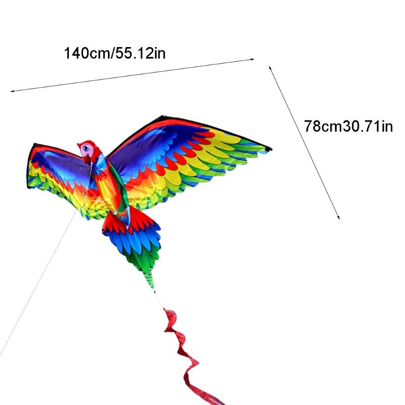 大人と子供のための尾とハンドルを備えた3dオウム凧シングルラインフライングカイト95ae