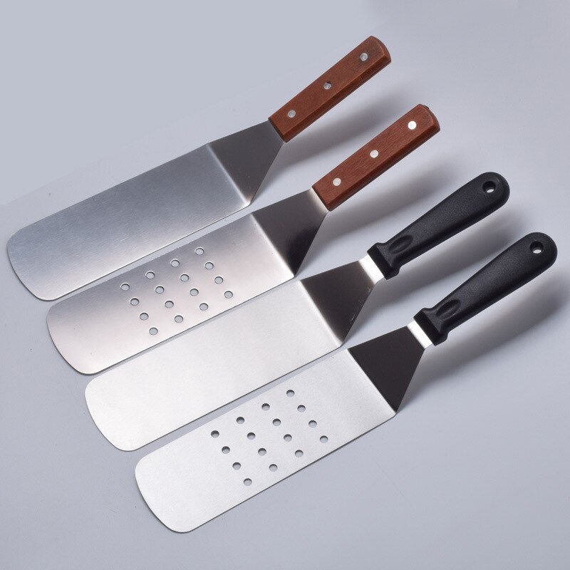 Espátula de acero inoxidable para parrilla, pala para carne, mango de madera, espátula para freír carne, herramienta de cocina, accesorios de cocina