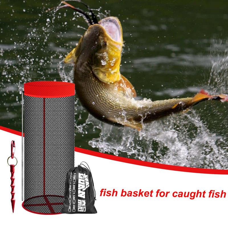 Floating Fish Basket Fishing Bait Mesh Fish Cage Fishing Tools Floating Drawstring Fishing Basket Fish Keeper Net Portable
