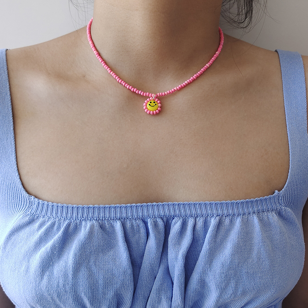 ZX de hecho a mano colorido cuentas de collar de Gargantilla de cadena lindo Similey cara colgante collares al por mayor, joyas de las mujeres Accesorios