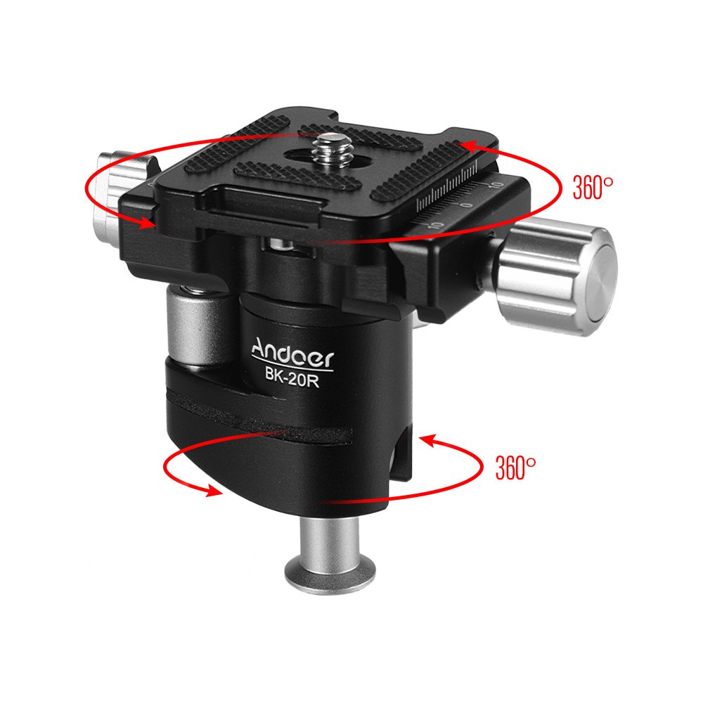 Mini tripé andoer para câmera dslr, cabeça de esfera de liga de alumínio, com clip de 360 graus, rotativo, panorâmico