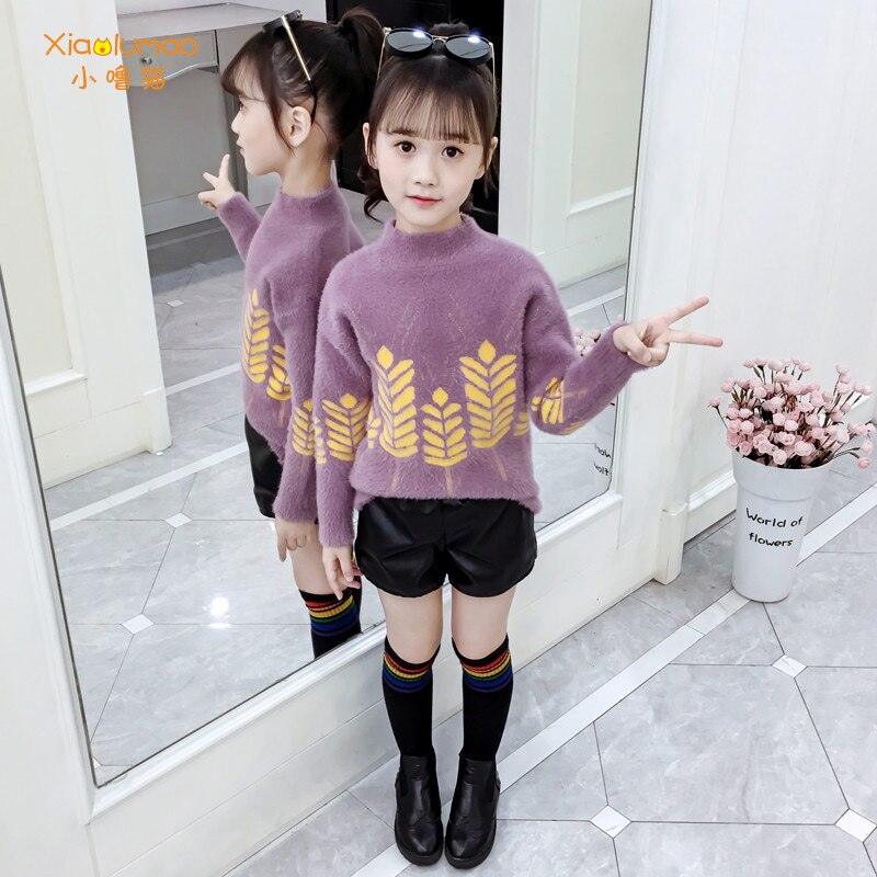 Meisjes warme trui coltrui bedrukt voor 5-8t kinderen meisjes trui lange mouwen kleding kinderkleding: Qnh 841-2 / 6t passen hoogte 120cm