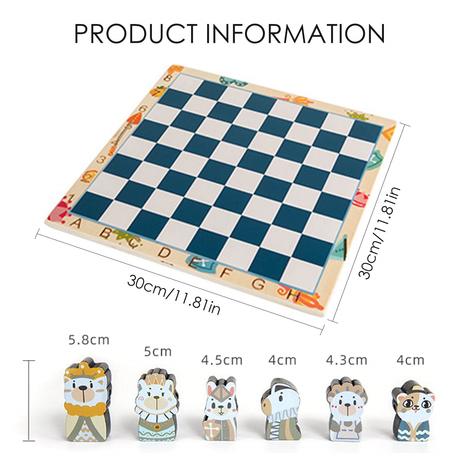 Wooden Chess Set Threadable Cartoon Animal Piece Wooden Chessboard Chess Game Toy For Adult Kids Beginner