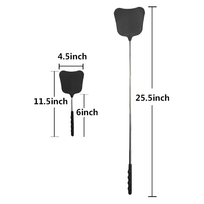 Muggen En Vliegen Doden Plastic Vliegenmepper Intrekbare Roestvrij Stalen Staaf, geschikt Voor Indoor En Outdoor Gebruik (2 Pack)