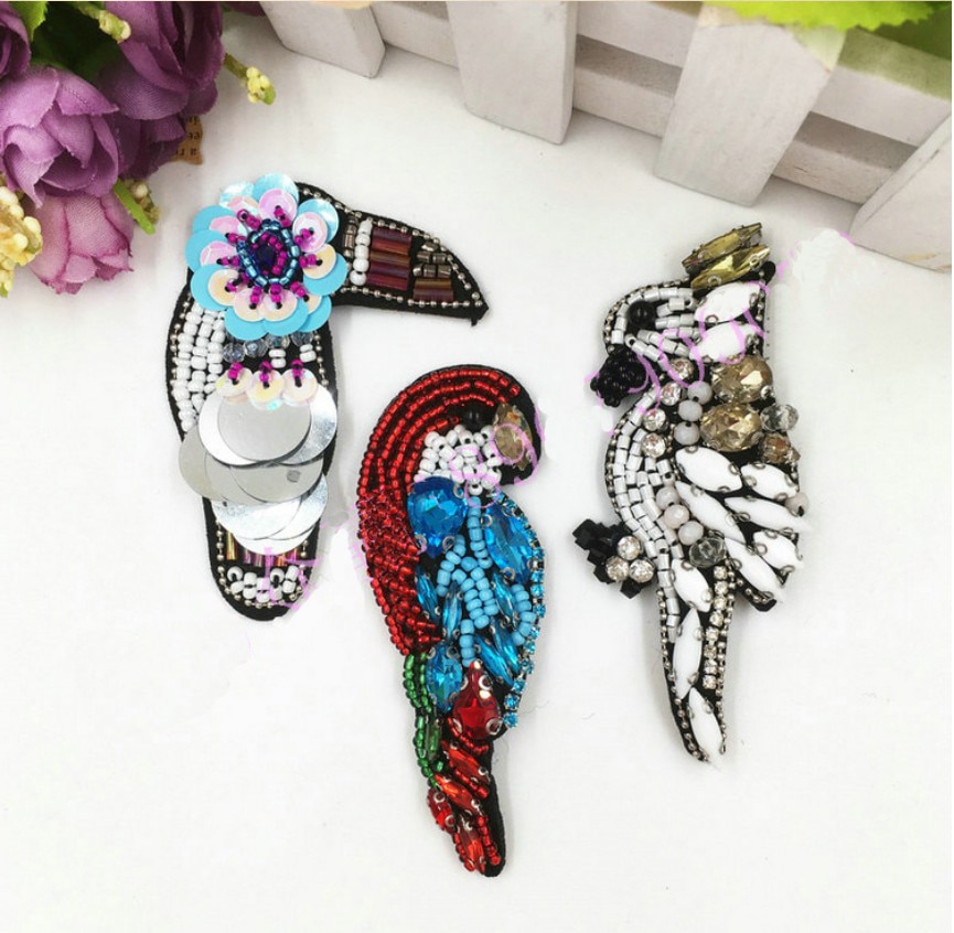Vogel papegaai pailletten strass kralen broche patches applicatie naaien op kralen qpplique kleding schoenen tassen decoratie patch diy
