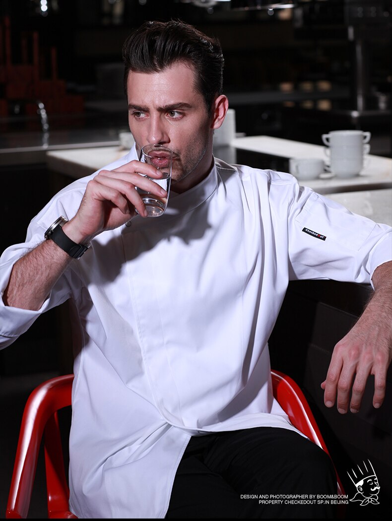 Unisex madservice tøj kokken uniform jakke restaurant hotel arbejdstøj langærmede åndbare stoffer 112