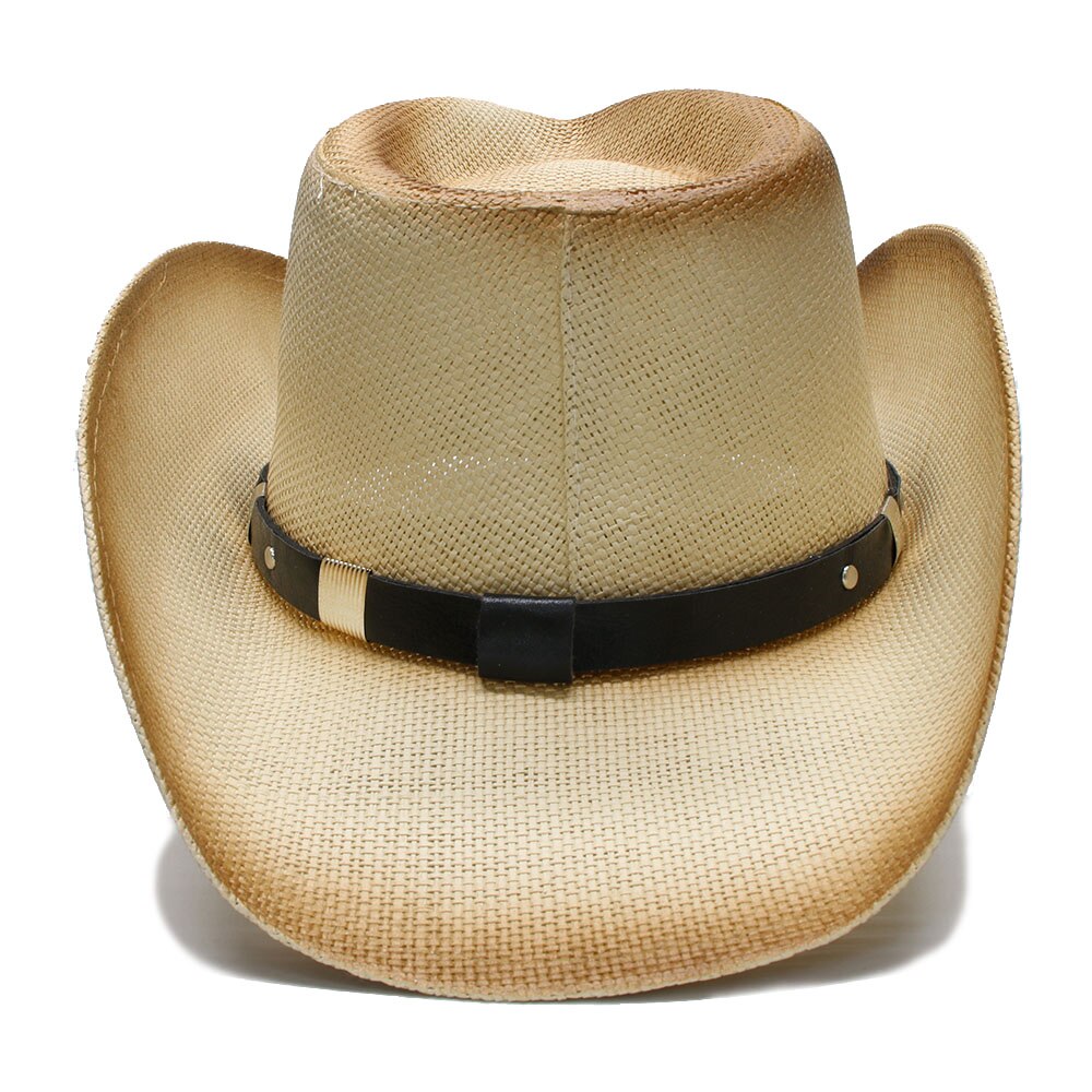 Retrostil dam herr sommar halm bred brätte strand cowboy western cowgirl fedora hatt diamantform läderband 58cm