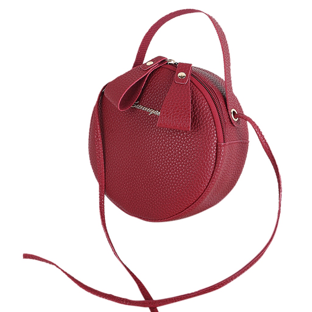 Women's Bag Simple Messenger Bag Female Mini Round Handbag Girls Leather Waterproof Bag 1111#B