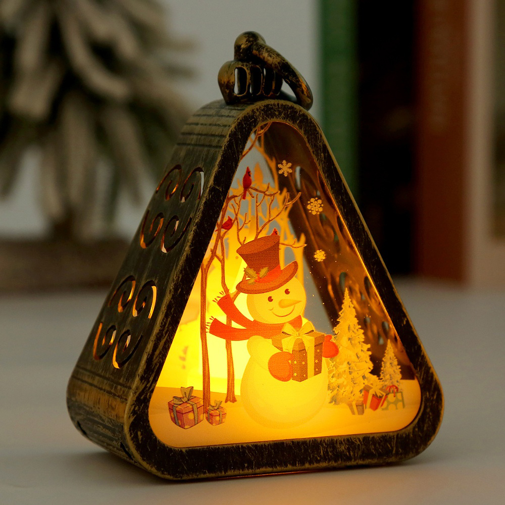 Christmas Triangle Lantern Plastic Santa Claus Snowman Tree Festival Lamp Mini Table Ornaments Home Decoration Party Scene Props: light green