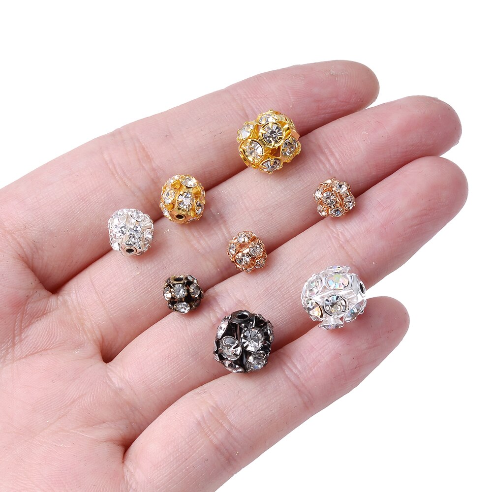 30 sztuk/partia Rhinestone Ball kształt luźne Spacer koraliki do tworzenia biżuterii metalowe kryształowe koraliki rzemiosła DIY akcesoria 6/8/10mm