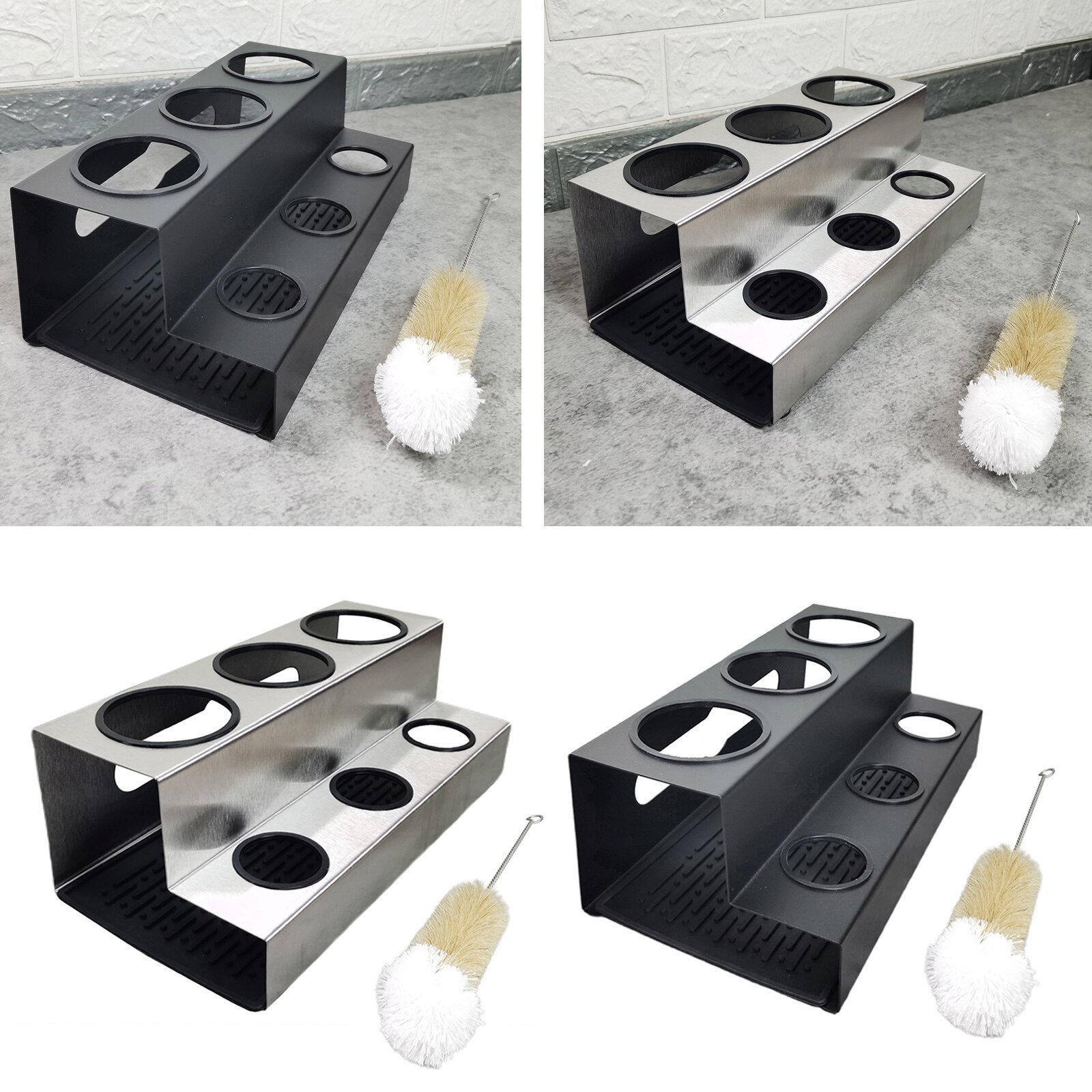 Stainless Soda Bottle Drip Holder Drying Draining Rack w/ Drip Tray