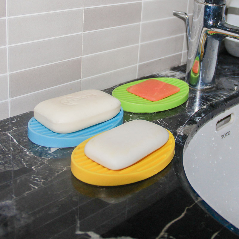 Farverig silikone fleksibel sæbeskål plade bakke afløb ovale bærbare sæbeskå køkken køkken værktøj opbevaringsholder sæbeboks