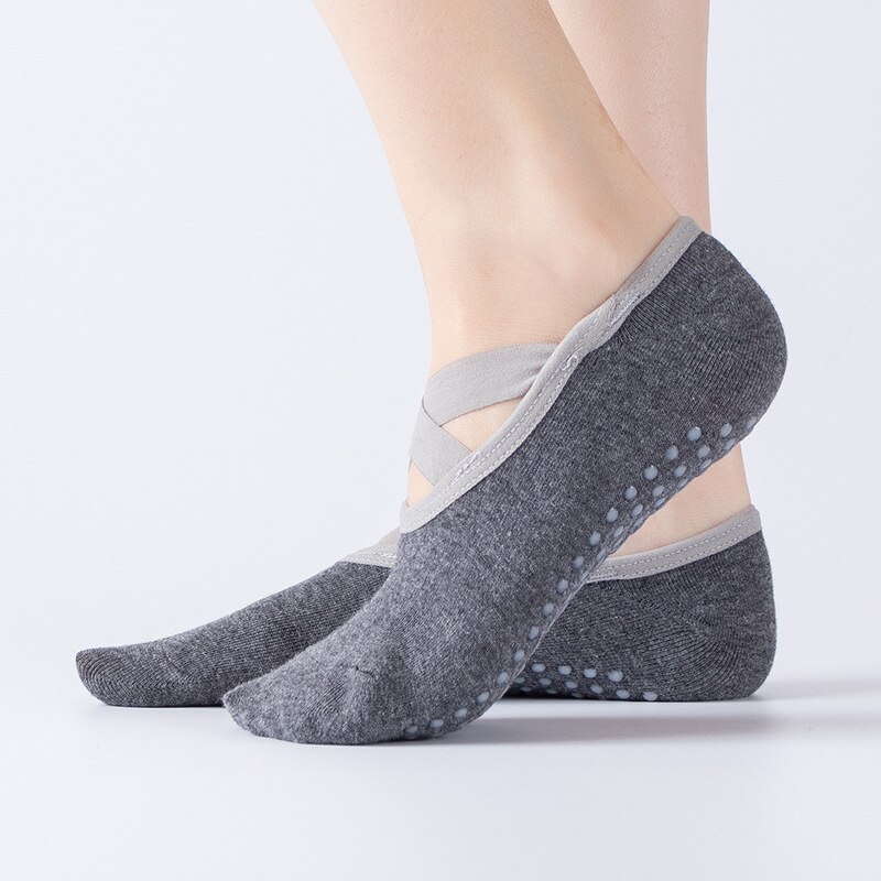 S006B Grey black light pink black Pilates Ballet Dance Cycling Anti Slip Bandage Cotton Sports Yoga Socks