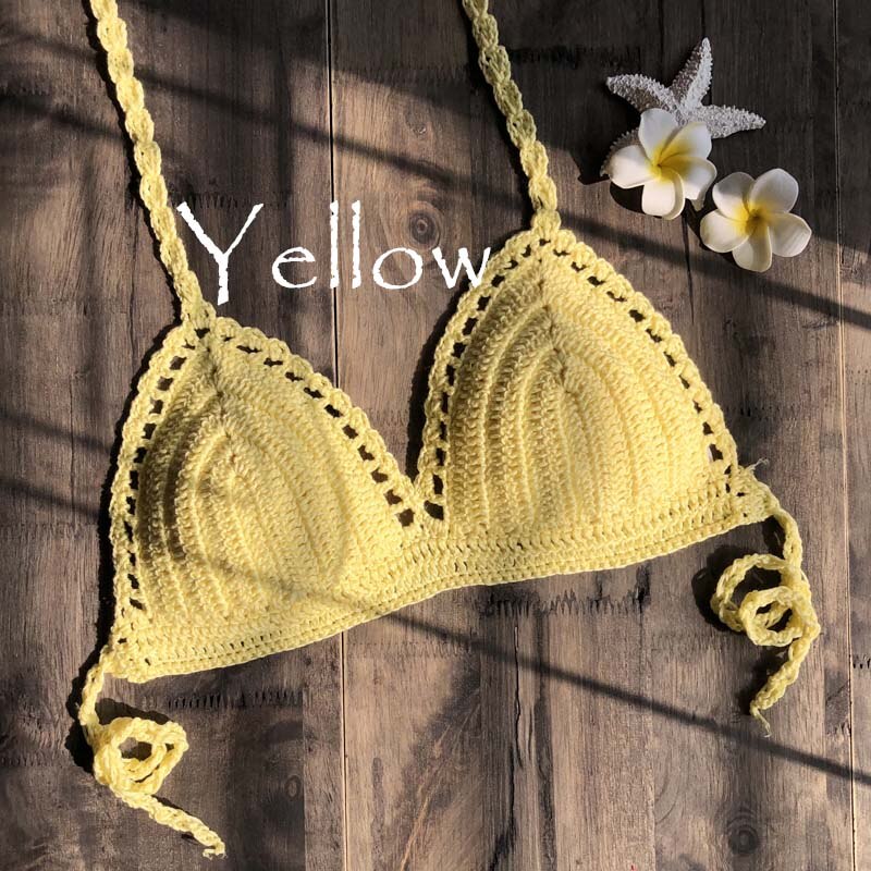 Bikini solidi Mujer costume da bagno all'uncinetto Bikini rosso Top in maglia Bikini Sexy reggiseno da nuoto da donna costumi da bagno femminili di grandi dimensioni s-xl 2019 nuovo: XL / Yellow