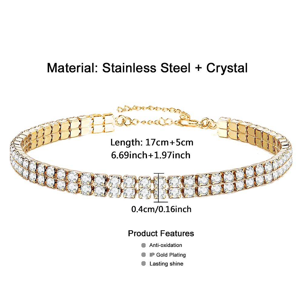 Pulseras minimalistas de tenis de cristal de acero inoxidable para mujer y niña, pulsera de cadena de cristal de diamantes de imitación Simple, joyería de