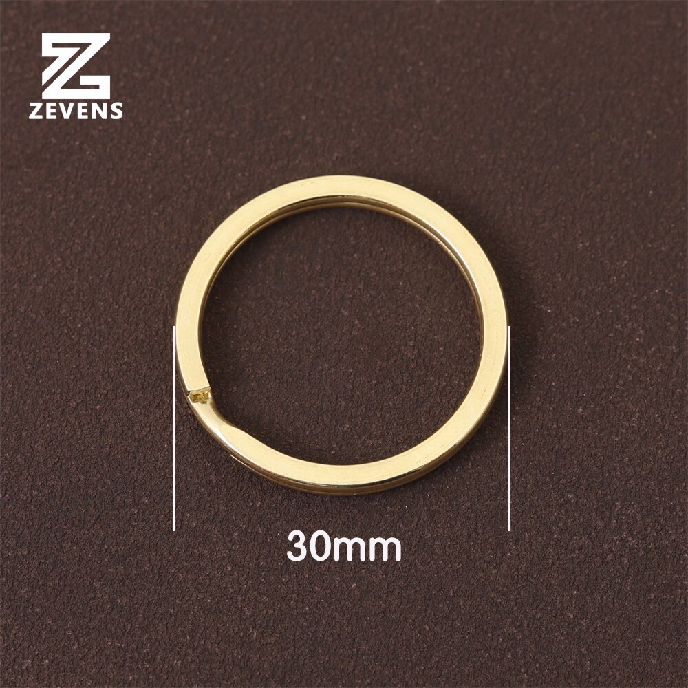 ZEVENS 10 pcs Solid Brass Key Ring Round Flat Style 15-30mm Double Loop Round Ring For Leather Craft DIY Handware: F30mm 10pcs