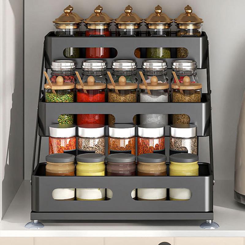 Organizador de condimentos para encimera, organizador de condimentos de tres capas, estante escalonado, organizadores de condimentos y gabinete ajustable de almacenamiento